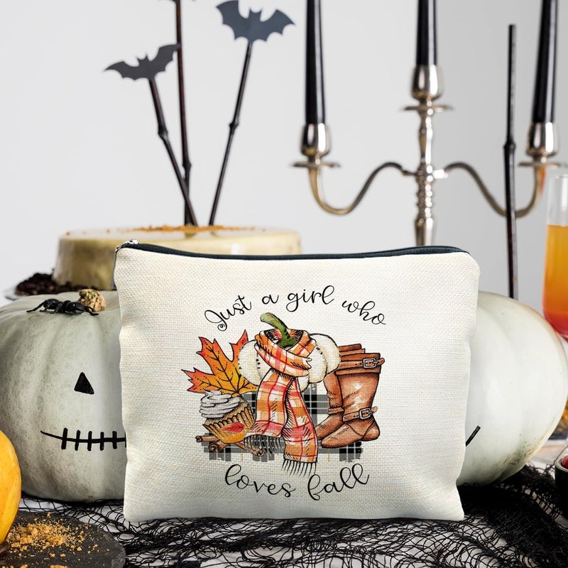 RYYCDOI Just a Girl Who Loves Fall Makeup Bag, Fall Gifts for Women, Fall Lovers Gifts, Autumn Pumpkin Coffee Cosmetic Bag for Women, Fall Themed Gifts, Womens Makeup Bag, Fall Makeup Pouch - Image 3